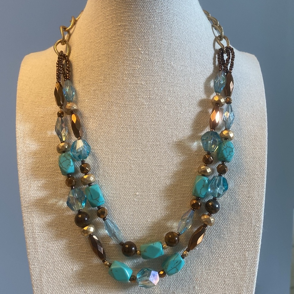Lia Sophia Blue and Gold Double-Strand Sonora Necklace - Picture 1 of 6
